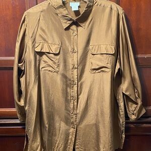 Roaman’s woman’s vintage plus size 2X Brown Button-Up silk shirt